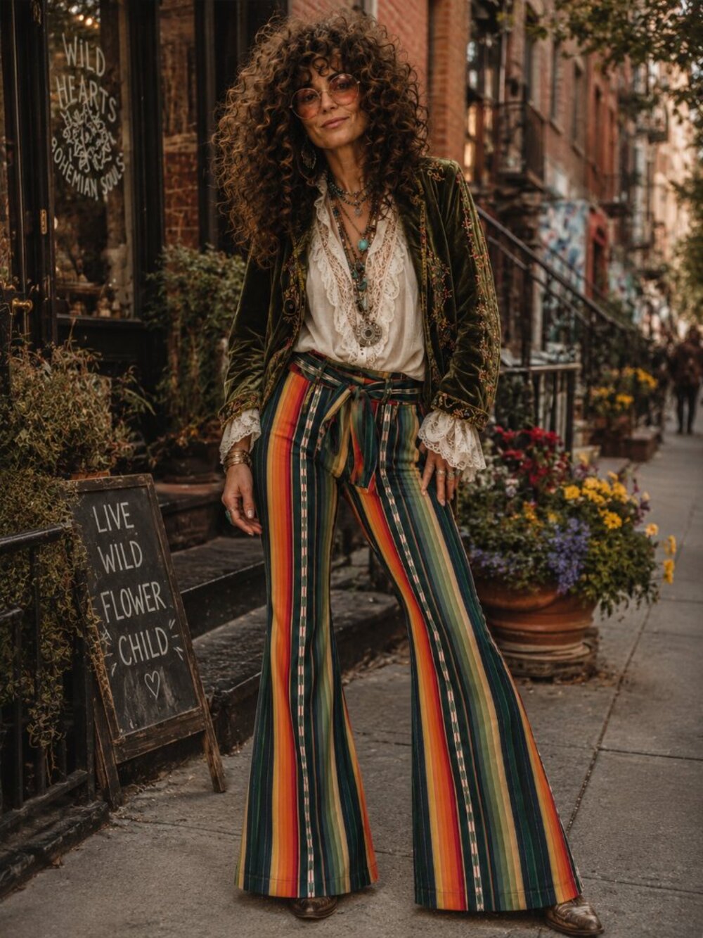 Boho western stripe bell bottom pant